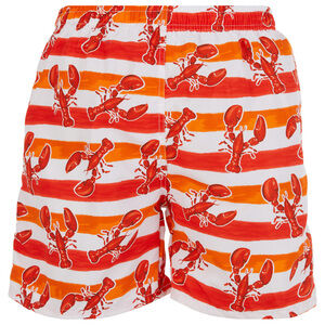 Mens Swimming Trunks Beach Shorts SwimSuit Pockets Mesh Lining, Stripe Lobster